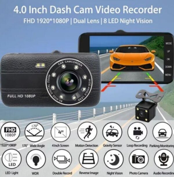 CÁMARA PARA CARRO FULL HD. TRAE CÁMARA AUXILIAR TRASERA